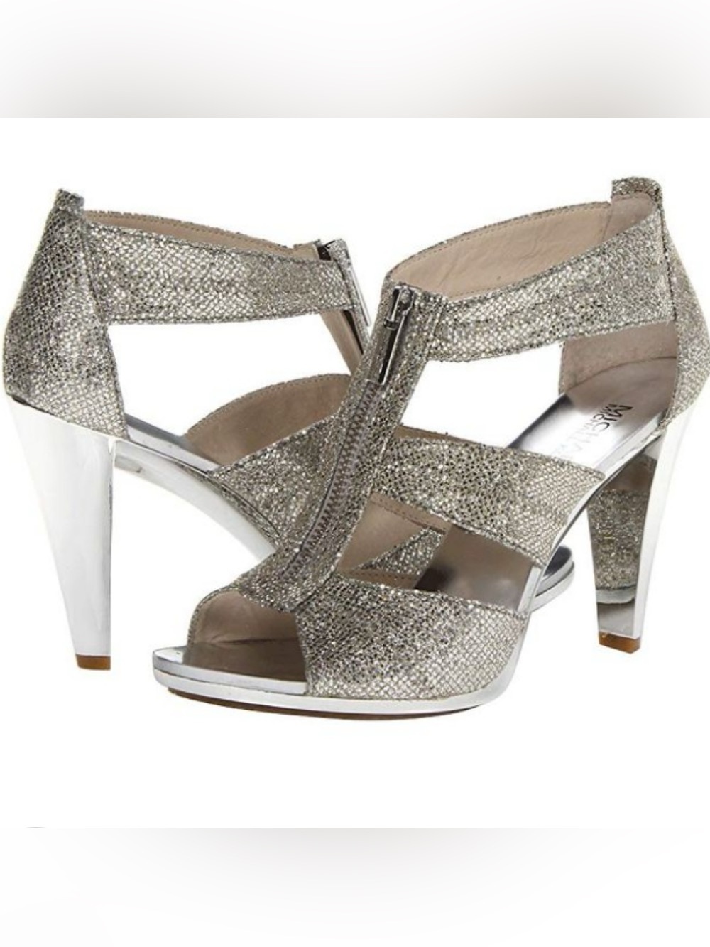 Michael Kors Berkley T-Strap Women’s Silver Glitter Heels✨